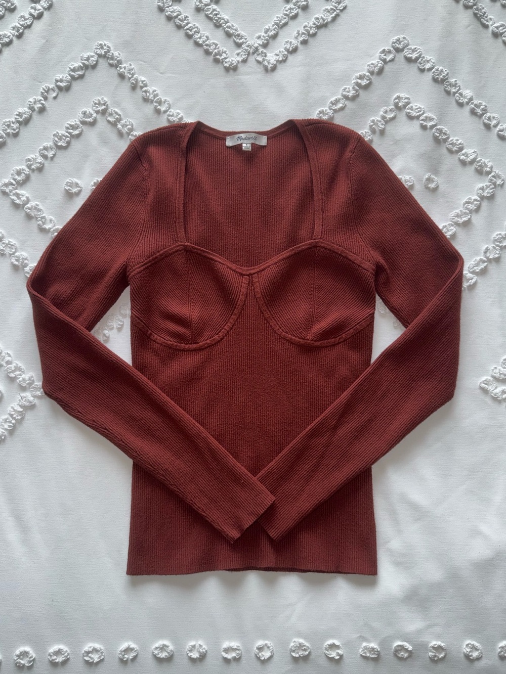Madewell Rust Ribbed Long-Sleeve Bustier Sweater